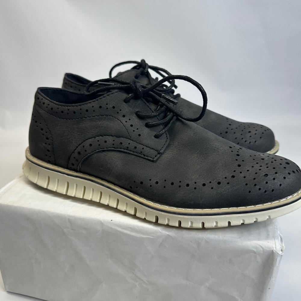 Steve Madden BMAT Mens Black Wingtip Brogue Oxford Shoes‎ Contrast Lug Sole Sz 6
